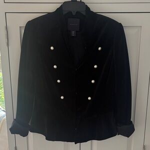 Amaryllis Black Velvet Double-Breasted Pearl Button Blazer